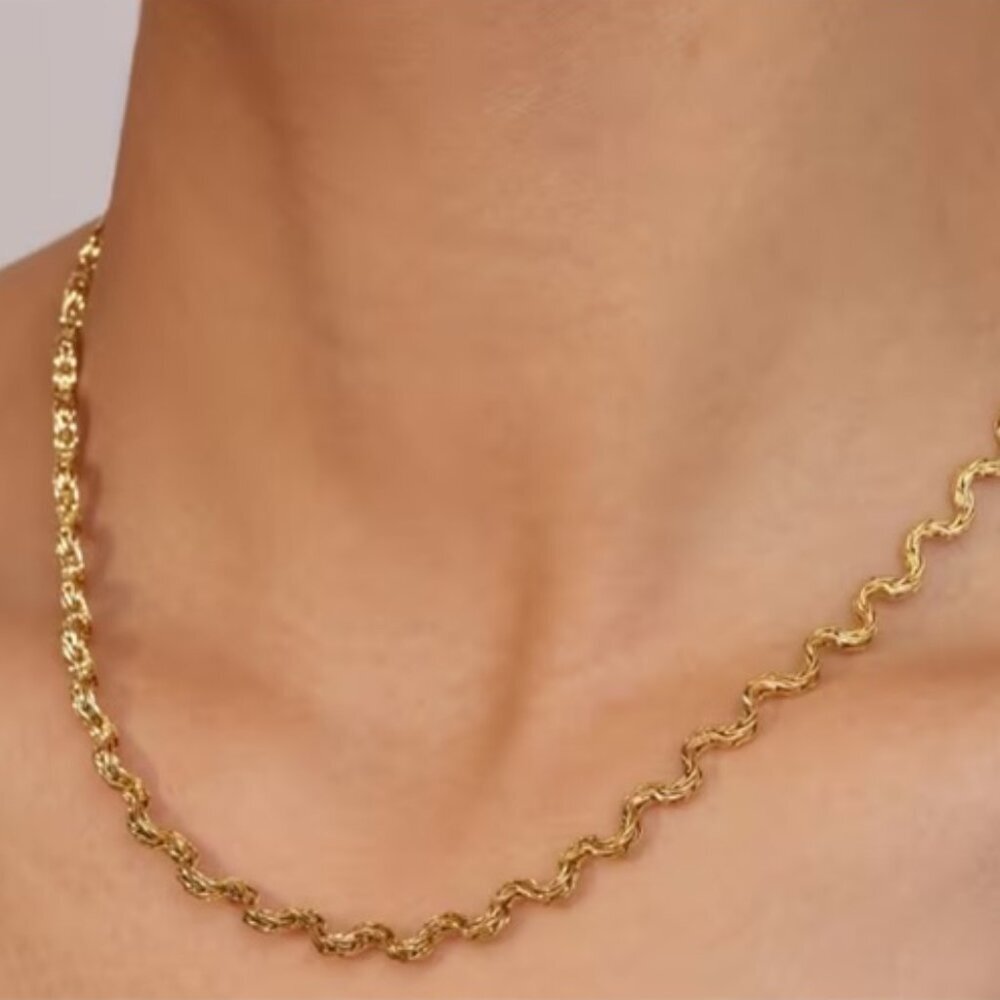 Unique 18k Gold Electro-Plated Stainless Steel Wave Statement Necklace